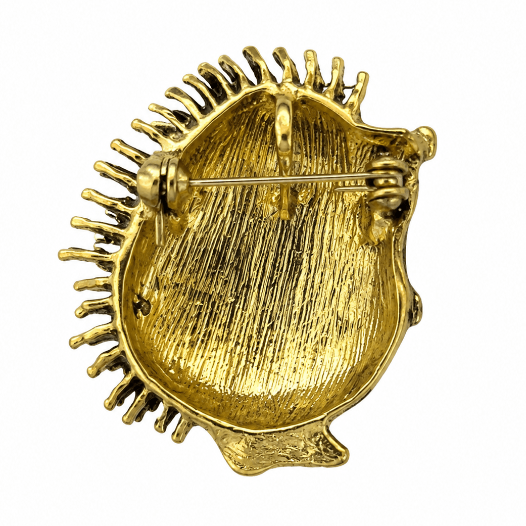 Woodland Hedgehog Enamel Brooch - reverse showing antique gold pin clasp