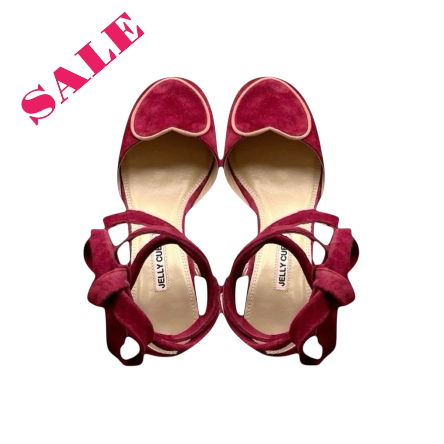 Suede Leather shoes, Burgundy red Pump sandals with Ties, Perspex heels.