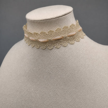 Rosie Cream Daisy Lace Choker with Blush Velvet Ribbon