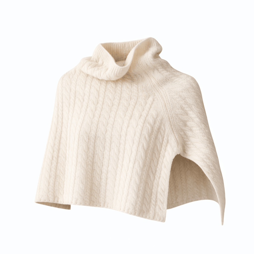 Ghost model of the cream chunky knit poncho