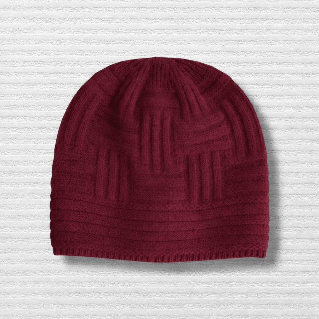 Dark red chunky knit merino wool  beanie