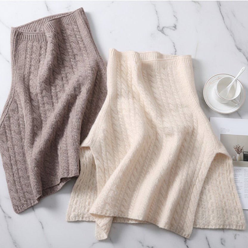 Grey and cream chunky knit merino wool ponchos 