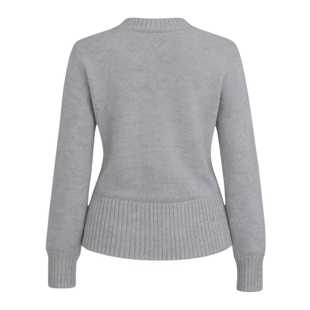 Back view of grey cotton crew neck jumper – vintage 1930s shell appliqué knit