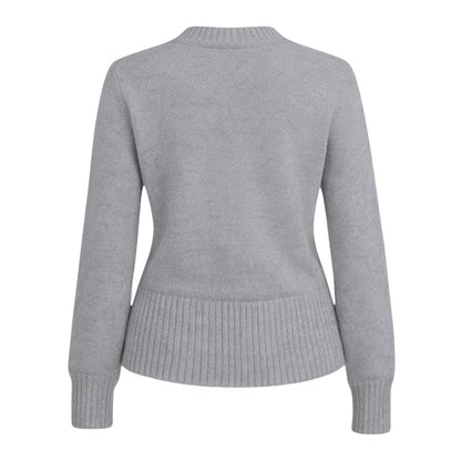 Back view of grey cotton crew neck jumper – vintage 1930s shell appliqué knit