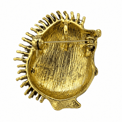 Woodland Hedgehog Enamel Brooch - reverse showing antique gold pin clasp
