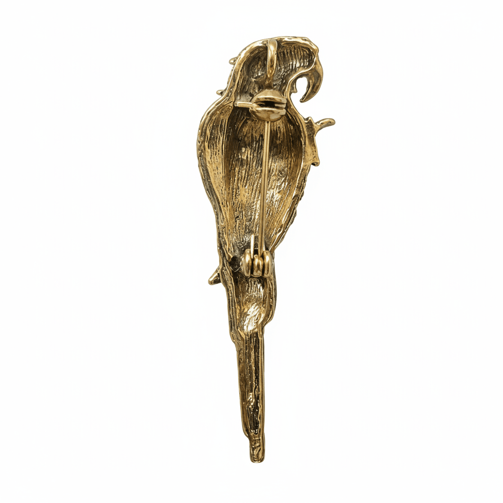 back view of a golden parrot  brooch
