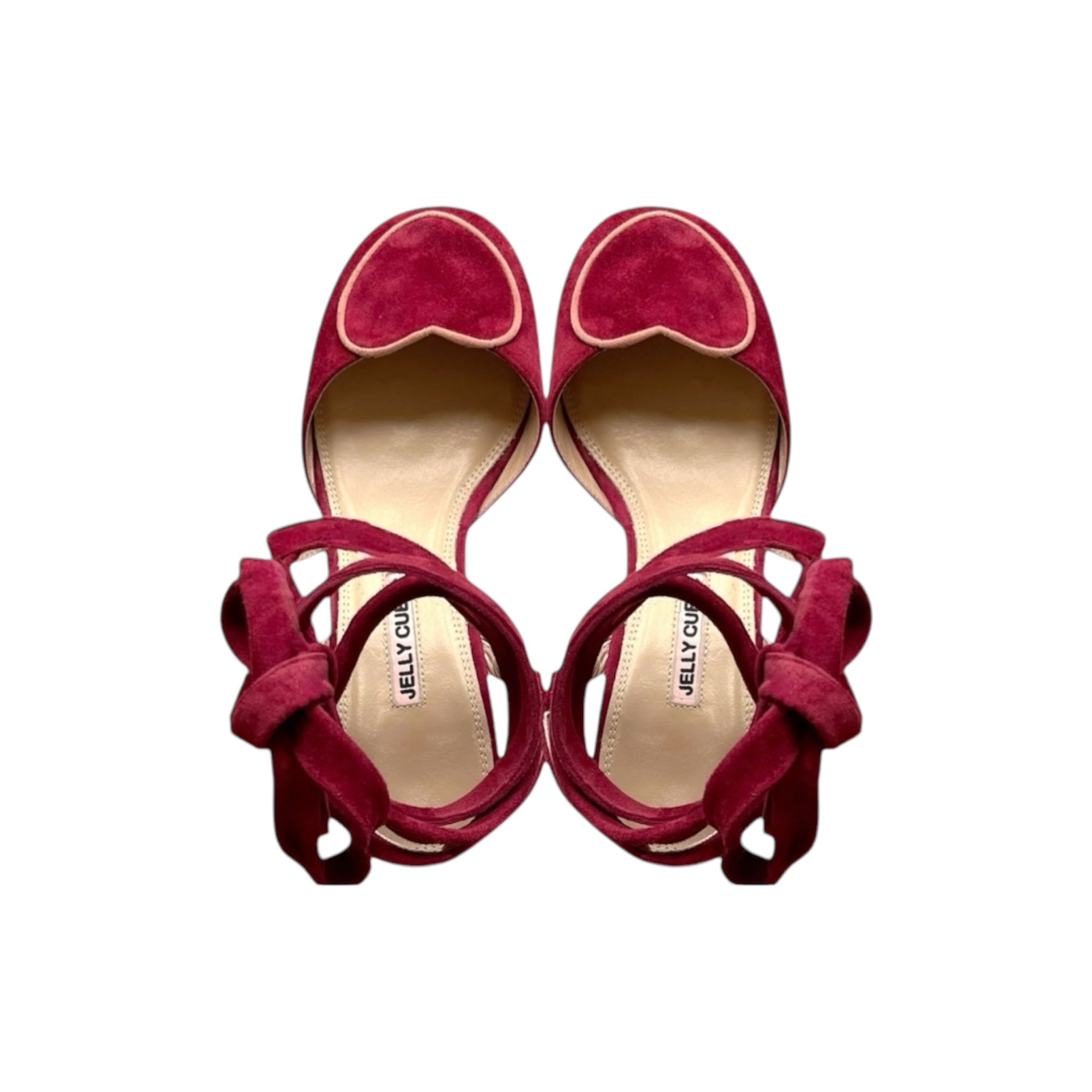 Burgundy suede pumps with adjustable ankle ties and clear perspex heels vintage-inspired women's shoes