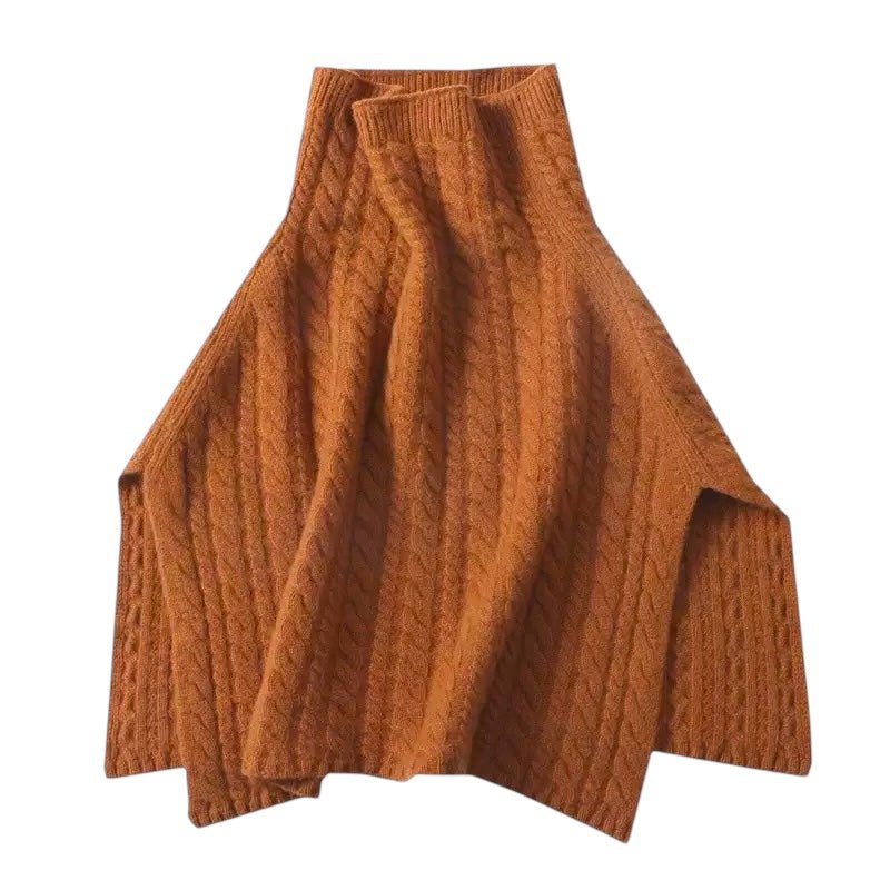 Chunky cable knit  poncho in caramel brown colour