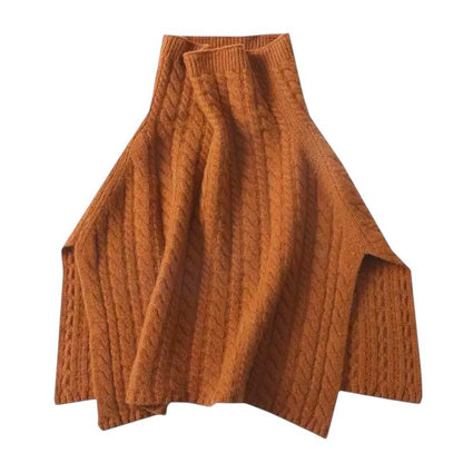 Chunky cable knit  poncho in caramel brown colour
