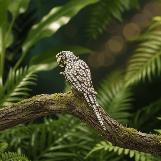 Gold Parrot Brooch in Jungle