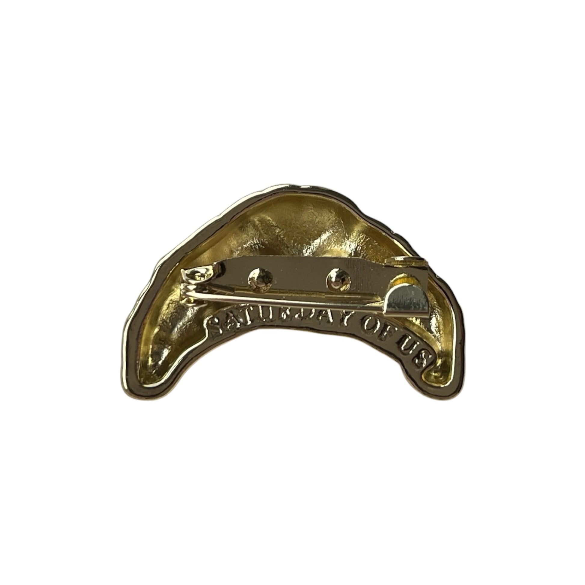 gold croissant brooch back view