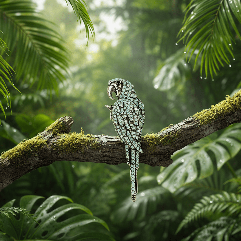 Green Parrot Brooch in Jungle