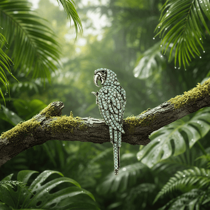 Green Parrot Brooch in Jungle