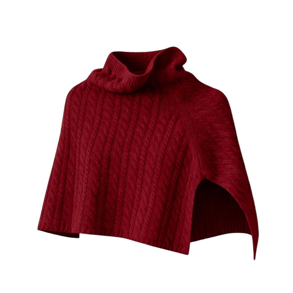 Red Chunky cable knit cable knit poncho 