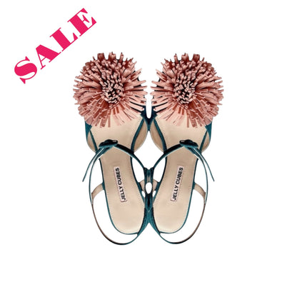 shoes on sale, pompom  woman shoes, gift for her, Mary Jane shoes, green suede. Vintage inspired. 