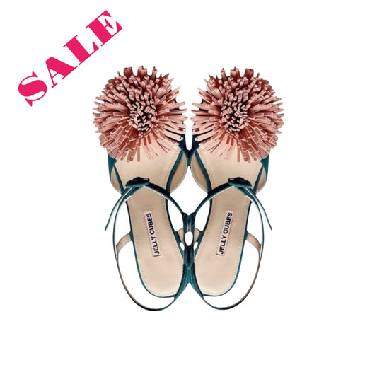 shoes on sale, pompom  woman shoes, gift for her, Mary Jane shoes, green suede. Vintage inspired. 