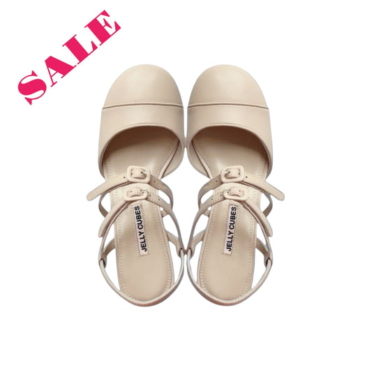 Beige leather shoes, timeless, pump sandals, Leather buckles, Perspex crystal heels, vintage inspired. shoes on sale, gift for mom and daughter.  Mary Jane