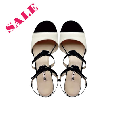 Black white, colour block leather shoes, vintage inspired pump sandals. Leather covered buckles. shoes on sale, Mary Jane shoes. mom and daughter. 